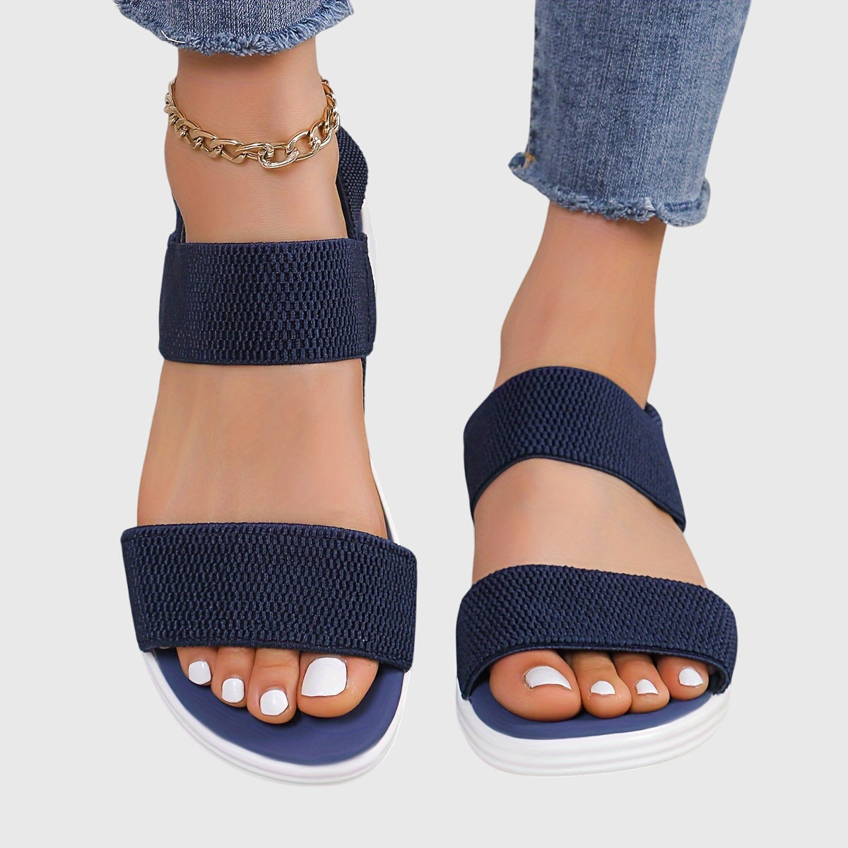 Auriane Whitfield | Black Double-Strap Orthopedic Flat Sandals