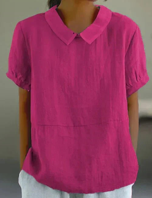 Roseline Hartbourne | Sky Blue Peter Pan Collar Linen-Look Top