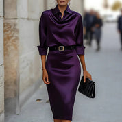 Yara Wickhurst | Satin Cowl Neck Party Midi Dress For Women (Christmas / NYE)