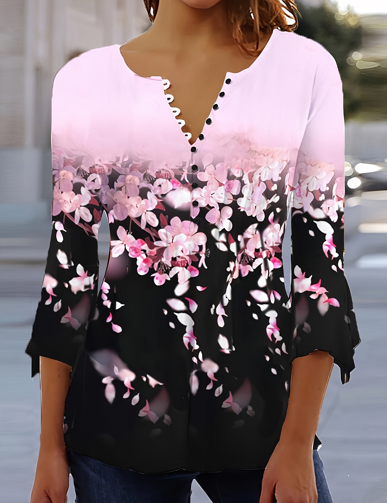 Charlotte Verlaine | Floral Print V-Neck Blouse For Women