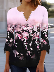 Charlotte Verlaine | Floral Print V-Neck Blouse For Women