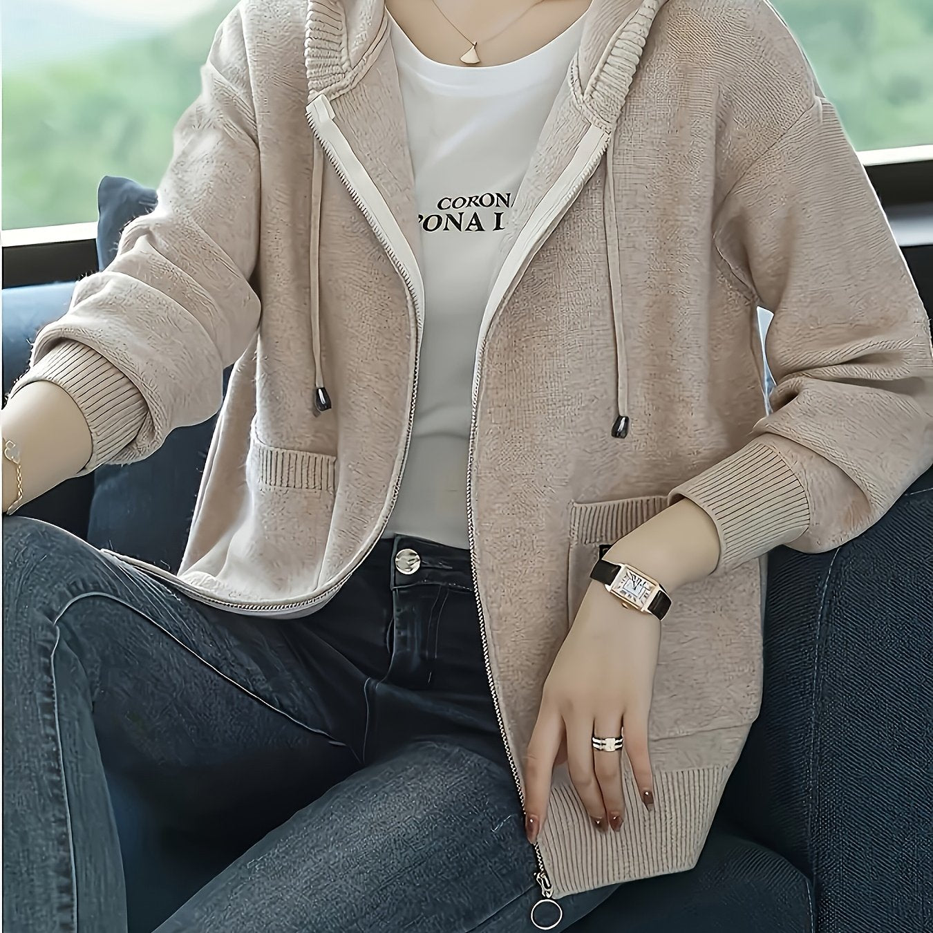Marceline Dupraz | Cozy Zip-Up Hooded Sweater For Women