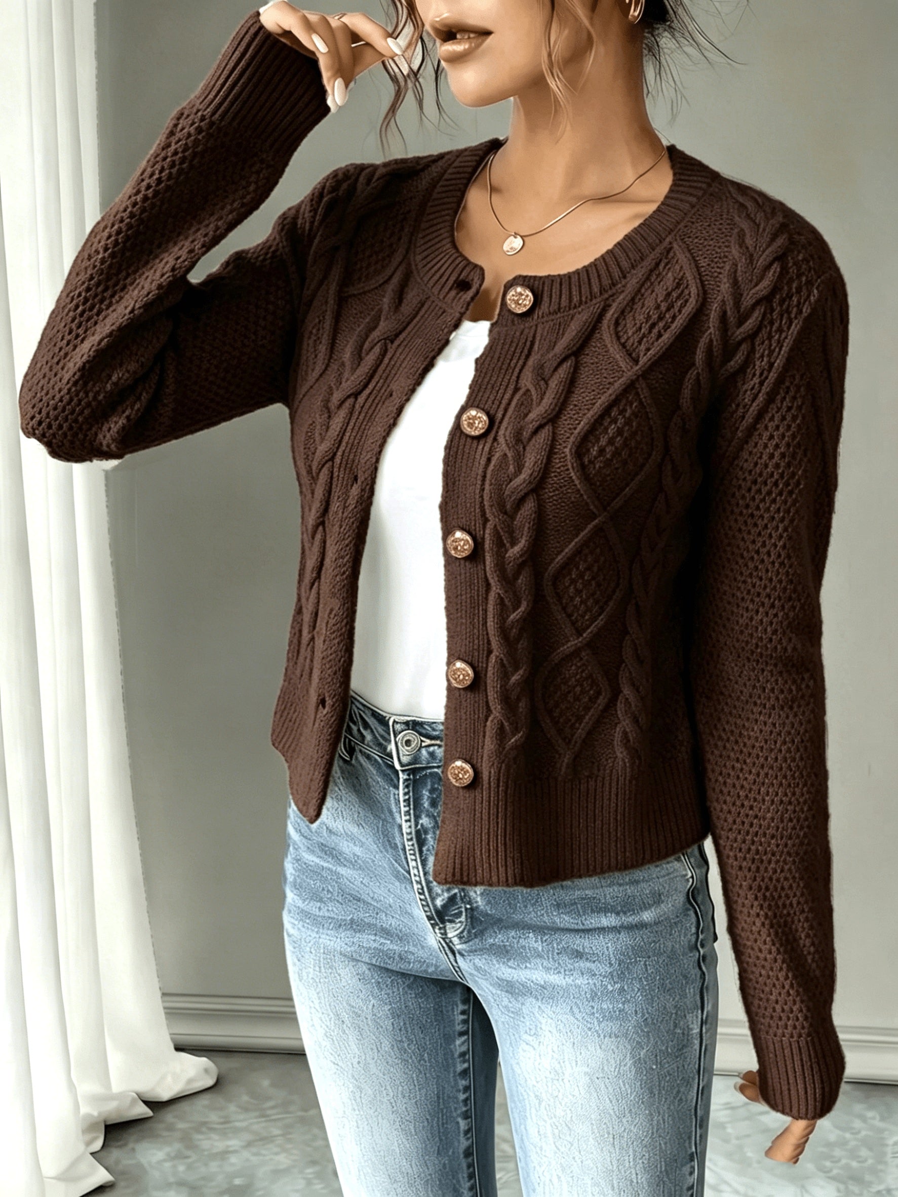 Vittoria Rossignol | Cable-Knit Button-Front Cardigan For Women