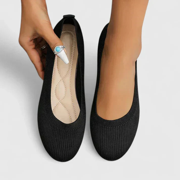 Elspeth Mourning | Black Knit Ballet Flats with Ergonomic Sole