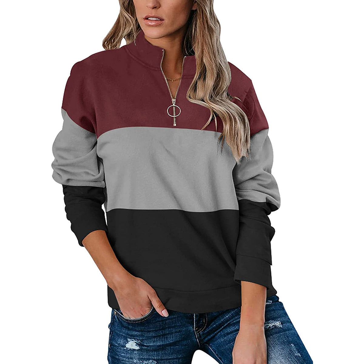 Anneliese Corbin | Color-Block Quarter-Zip Sweatshirt For Women