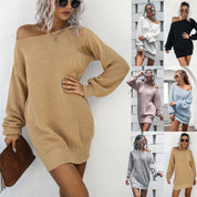 Antoinette Duval | Off-Shoulder Lantern Sleeve Sweater Mini Dress For Women