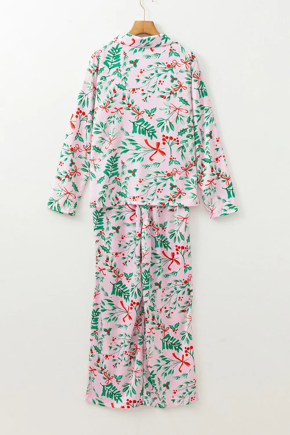Fireside Glow | Pink Holly Print Christmas Pyjamas For Women