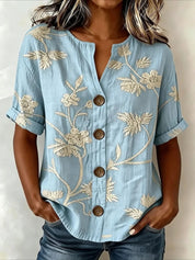 Antonella Marchese | Embroidered Floral Button-Up Blouse For Women