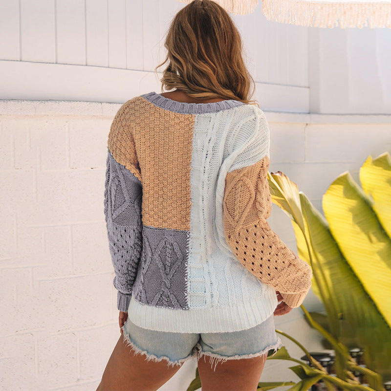 Adeline Rousseau | Colorblock Cable Knit Sweater For Women