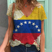 Darcy Winsmore | Vintage Stars Print V-Neck T-Shirt For Women