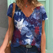 Darcy Winsmore | Vintage Stars Print V-Neck T-Shirt For Women