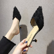 Kinsley Malwell | Fluffy Pointed Toe Mule Heels For Women