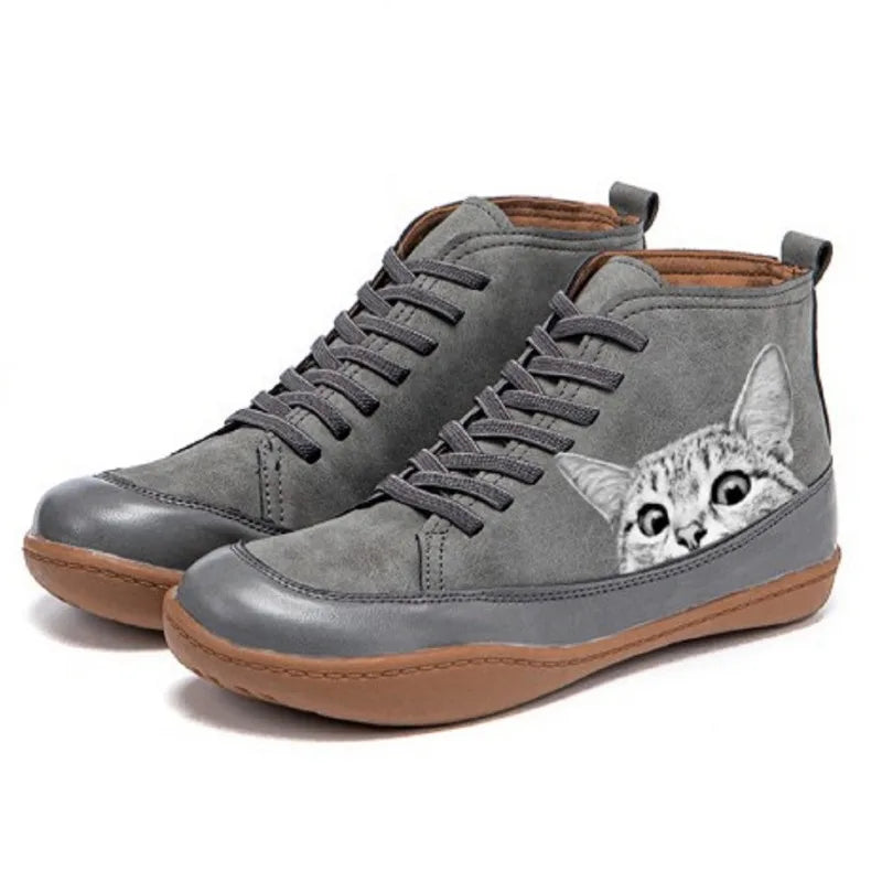 Isabella Fontaine | Cat Print High-Top Boots For Women