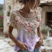 Adriana Castellano | Embroidered Floral Round Neck Top For Women