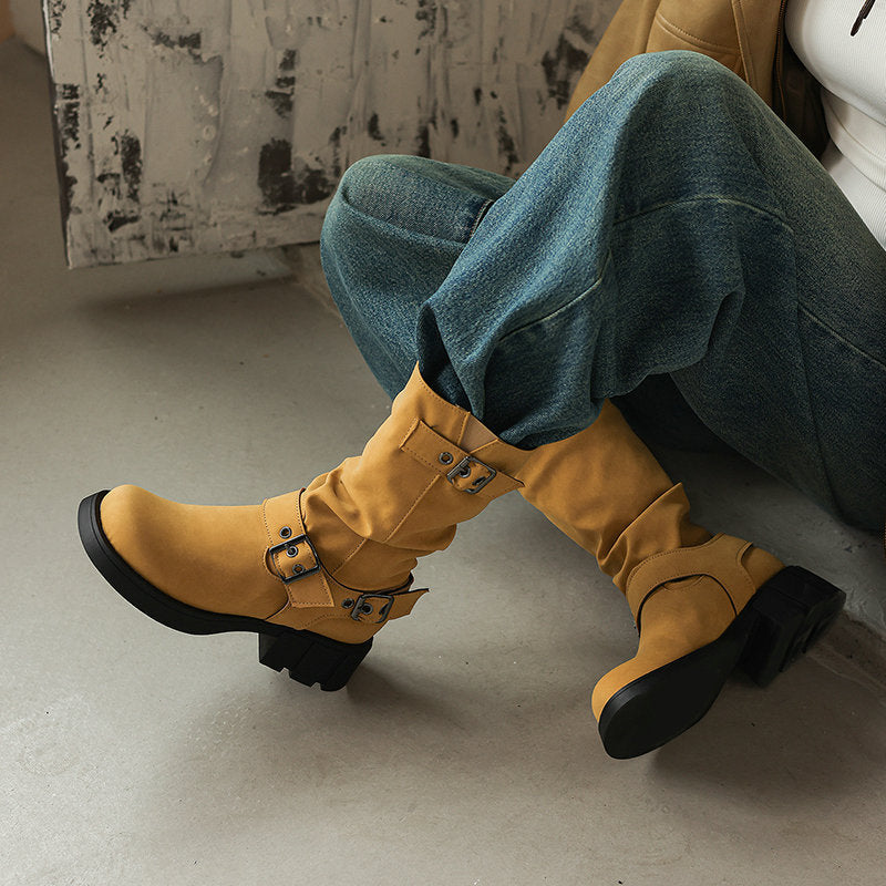 Adriana Ferrante | Suede Cowboy Boots With Buckle Straps For Women