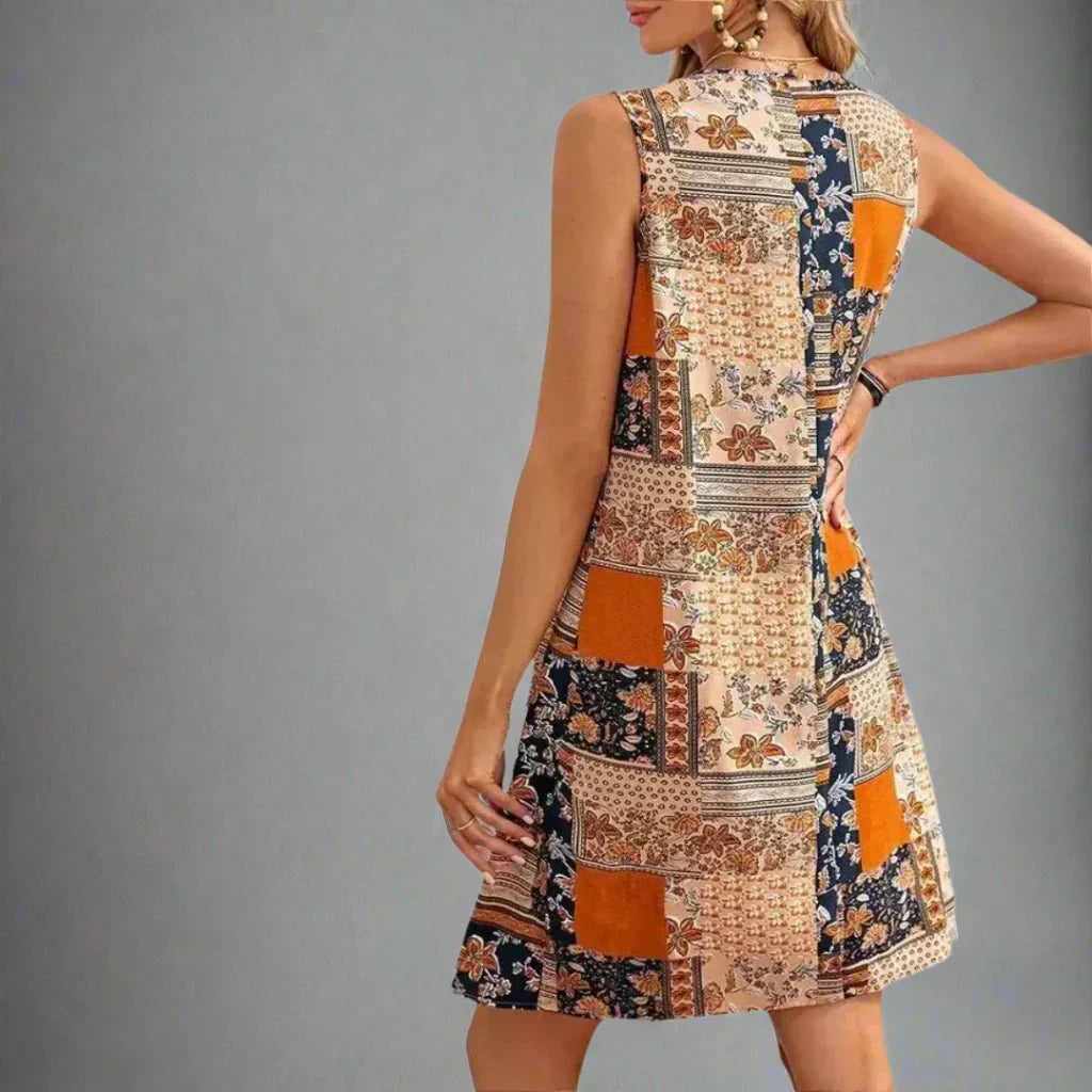 Delphine Ashcourt | Boho Patchwork Print Sleeveless Mini Dress