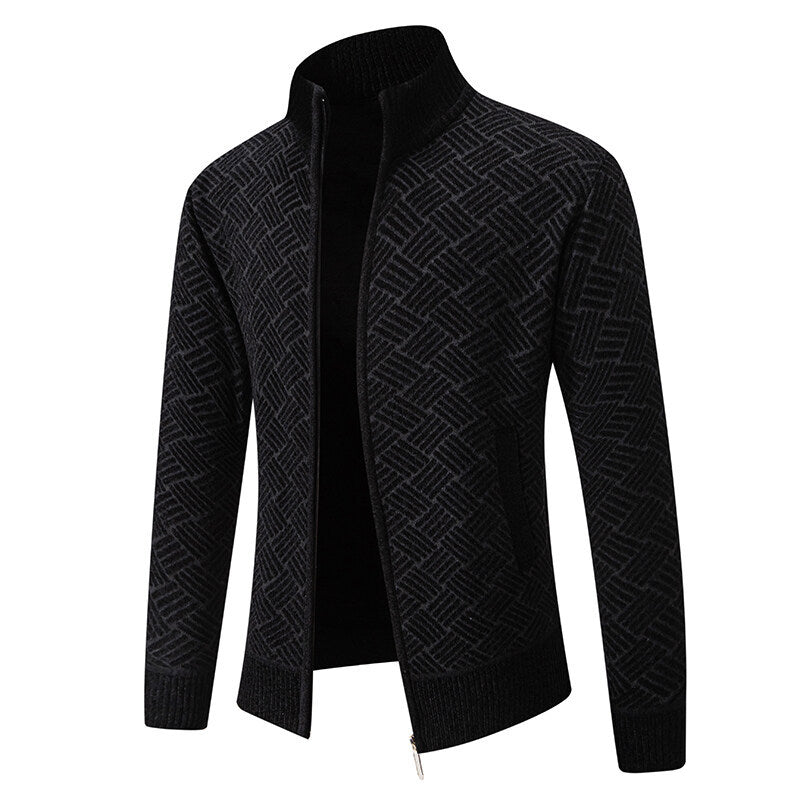 Troy Normore | Diamond-Knit Stand-Collar Zip Cardigan For Men