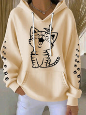 Natalie Fairchild | Cat Print Waffle Hoodie For Women