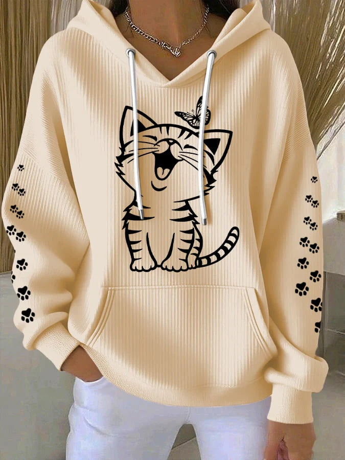 Natalie Fairchild | Cat Print Waffle Hoodie For Women
