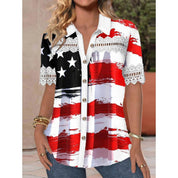 Renata Clearfield | American Flag Print Button-Down Shirt For Women