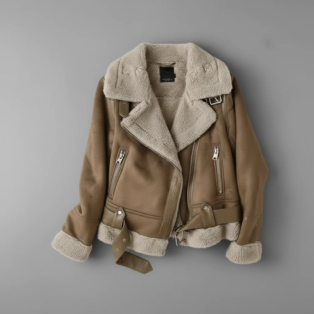 Camille Laurent | Faux Leather Shearling Jacket For Women