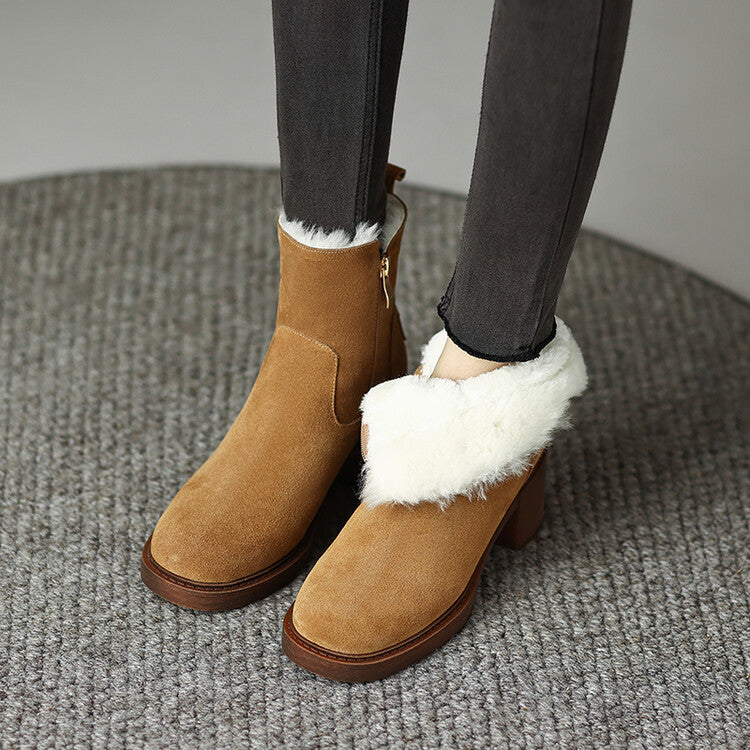 Adrienne DuBois | Fur-Trim Suede Ankle Boots With Side Zipper For Women