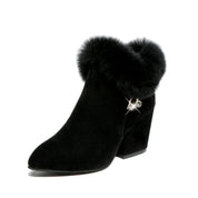 Natalia Ferretti | Fur-Trim Rhinestone Ankle Boots For Women