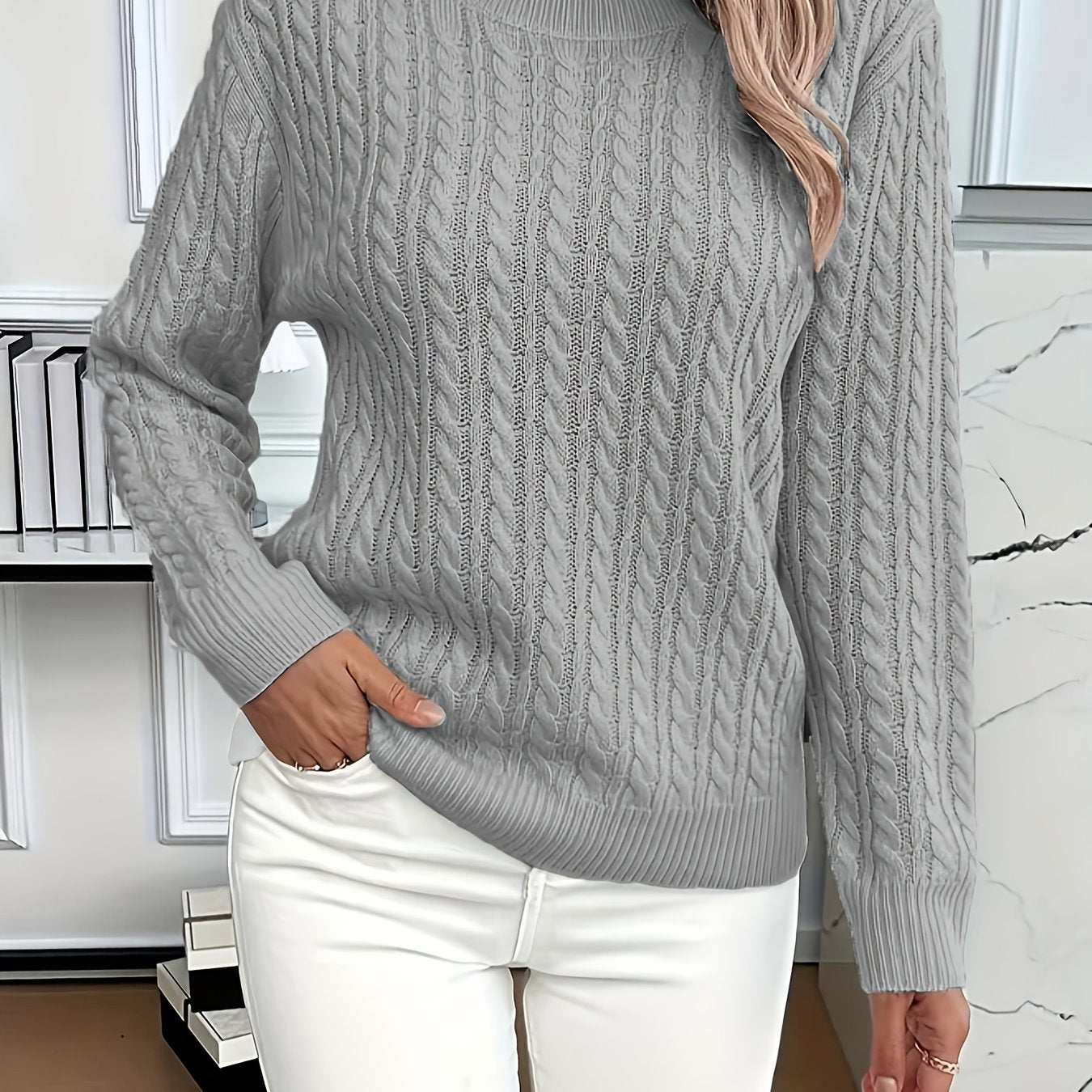 Simone Aldridge | Cable-Knit Round Neck Sweater For Women
