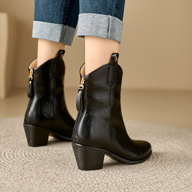 Marisol Chevrier | Leather Cowboy Boots With Block Heel For Women