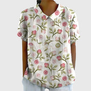 Éloise Fairverne | Green Floral Print Short Sleeve Blouse