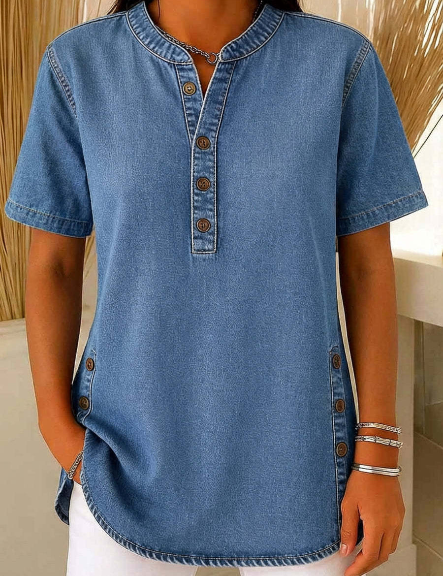 Claire Whitfield | Denim V-Neck Short-Sleeve Top For Women