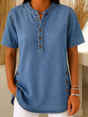 Claire Whitfield | Denim V-Neck Short-Sleeve Top For Women
