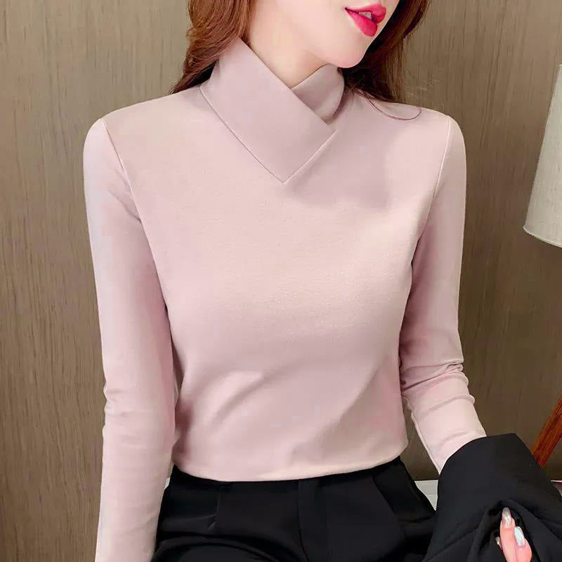 Lou Braydale | Crossover V-Neck Turtleneck Top For Women