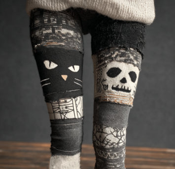 Vivienne Hartley | Patchwork Cat & Skull Print Leggings For Women
