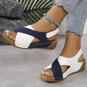 Claudette Harbourne | Navy & White Colorblock Wedge Sandal