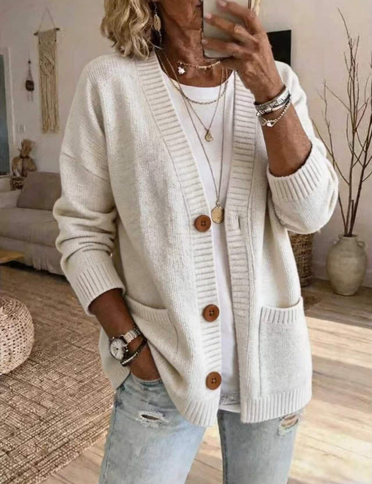 Aurora Pendleton | Oversized V-Neck Button Knit Cardigan For Women
