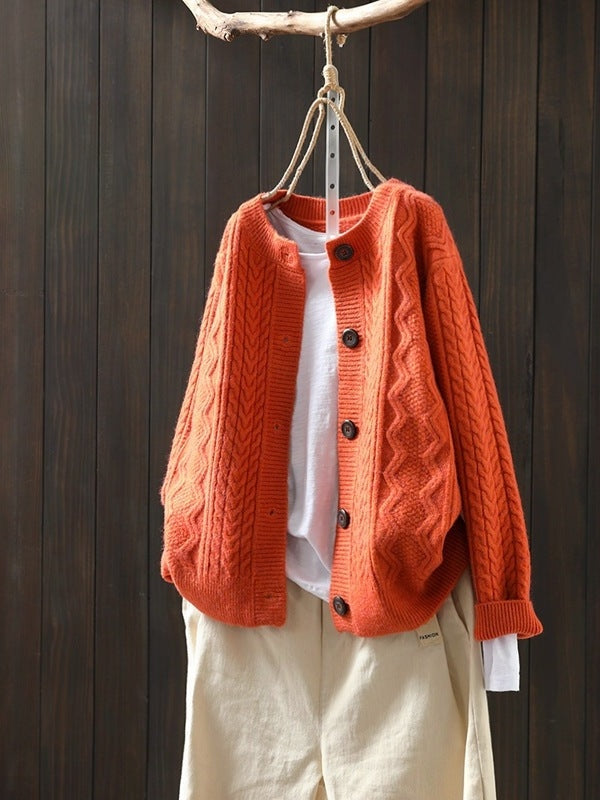 Carly Drayworth | Cable Knit Button Cardigan For Women