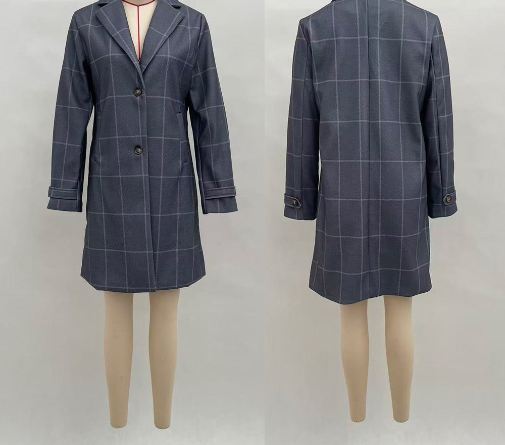 June Henfield | Plaid Notch Lapel Mid-Length Coat For Women