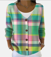 Elara Bloomfield | Printed Button-Up Knit Cardigan For Women