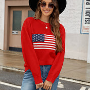 Pauline Courtland | Navy Crew Neck Flag Veterans Day Sweater For Women