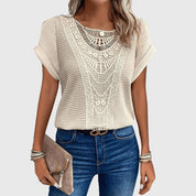 Clarisse Montveil | Cream Lace Detail Waffle Knit Blouse