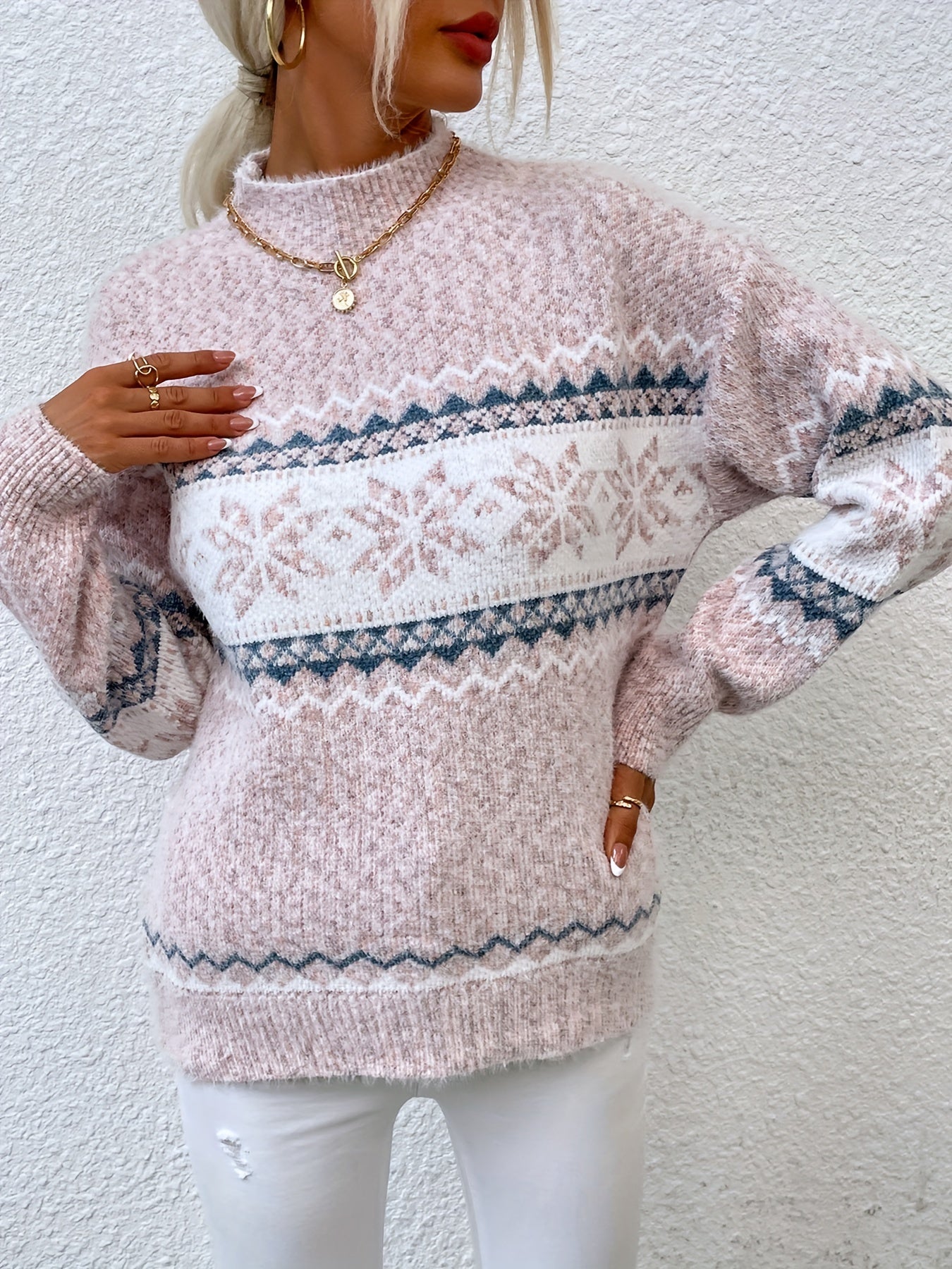 Solange Berthier | Cozy Snowflake Mock-Neck Sweater For Women