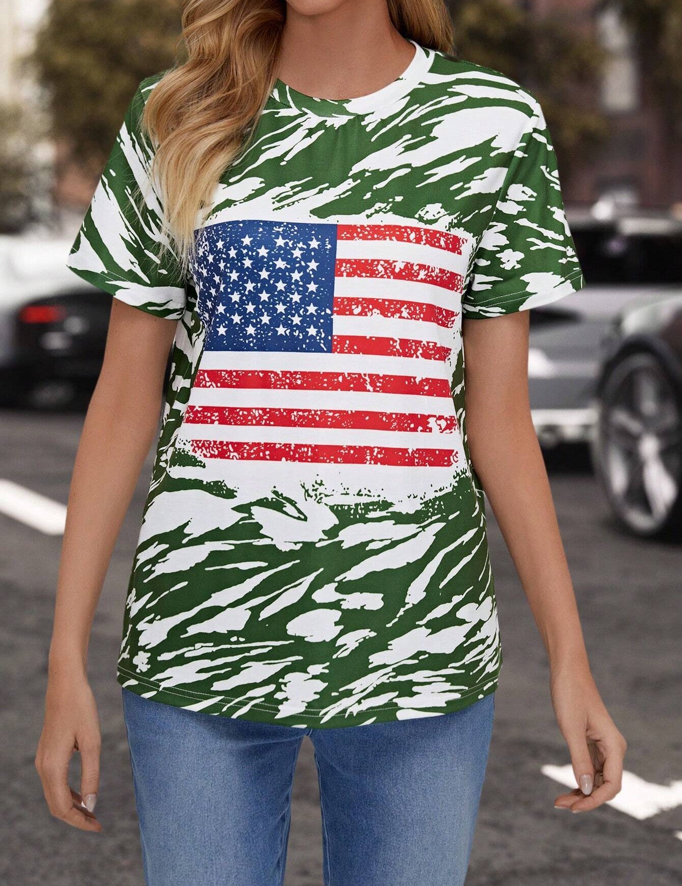 Cassidy Fontaine | American Flag Print T-Shirt For Women