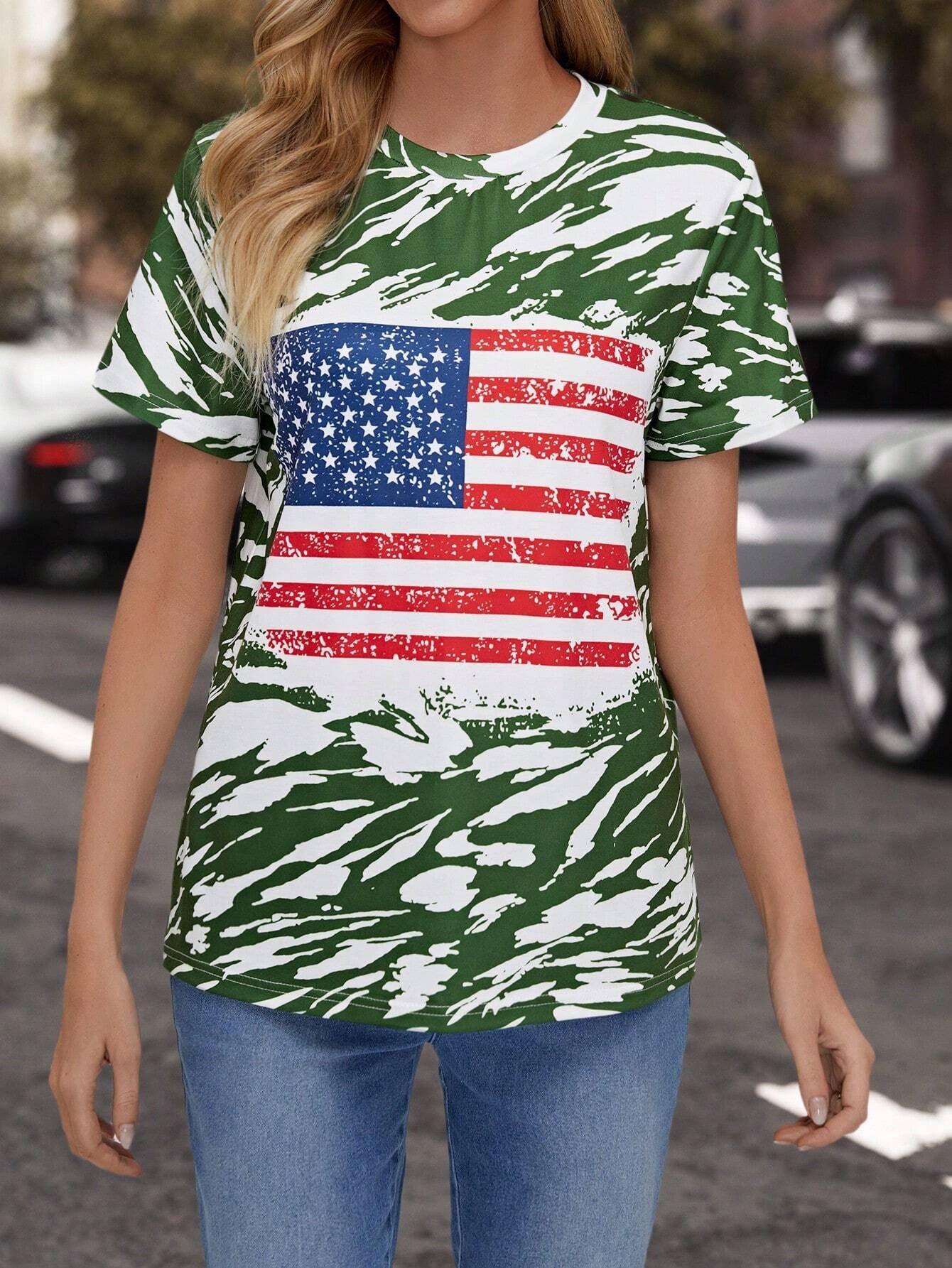 Cassidy Fontaine | American Flag Print T-Shirt For Women