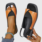 Lucette Vanbois | Square Toe Colorblock Slip-On Flat Sandals