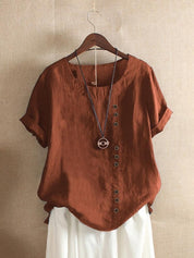 Lucette Vanbrough | Casual Loose-Fit Cotton Short Sleeve Blouse For Women