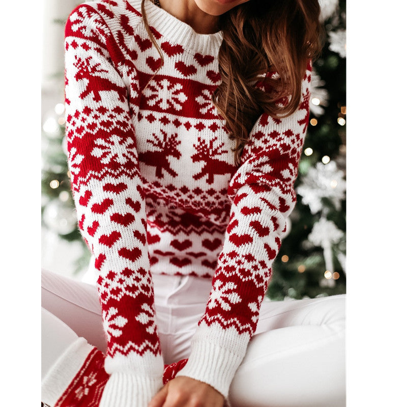 Sleigh Bell | Red Reindeer Fair Isle Christmas Sweater For Women