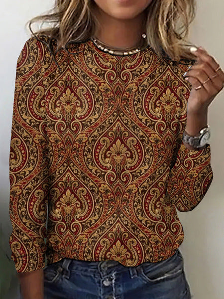 Juliette Fontenay | 3D Floral Embossed Long Sleeve Top For Women