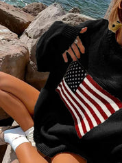 Tara Winsfield | American Flag Crew-Neck Pullover Sweater For Women