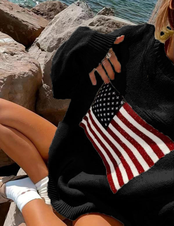 Tara Winsfield | American Flag Crew-Neck Pullover Sweater For Women